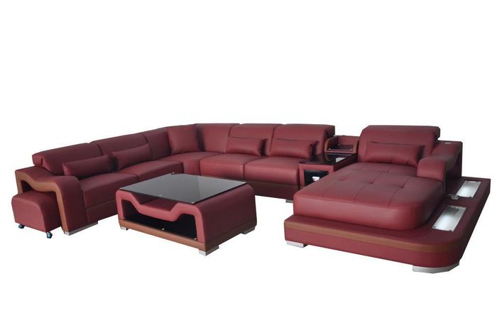 Leder Wohnlandschaft Garnitur Design Modern Ecke Sofa Couch 2tlg. Neu U-Form USB