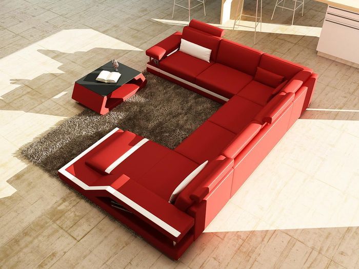 Wohnlandschaft Big Modernes Ledersofa + USB Patentiert NEU Designer Sofa Ecksofa