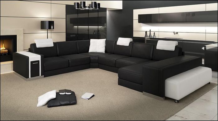 Wohnlandschaft Sofa mit USB Couch Polster Ecke XX Big Ecksofa Ledersofa Design