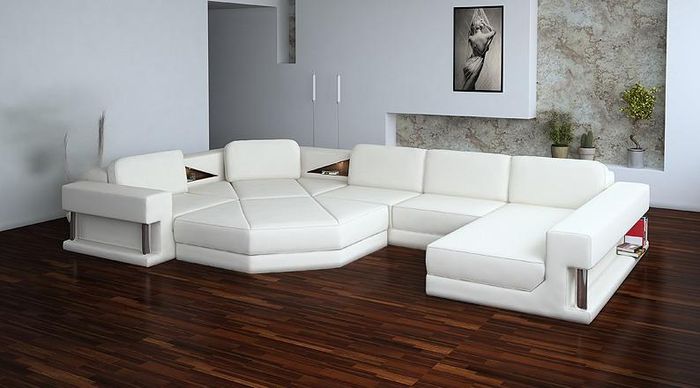 Modern Ecksofa mit USB Couch Polster Leder Design Sofa Garnitur Wohnlandschaft