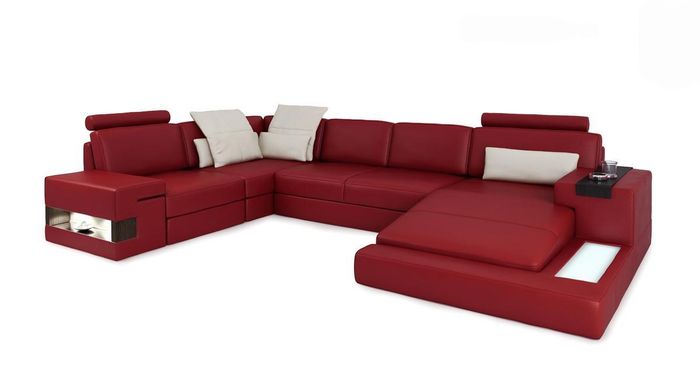 Ecksofa mit USB & LED Wohnlandschaft Sofa Polster Couch Garnitur U Form Leder