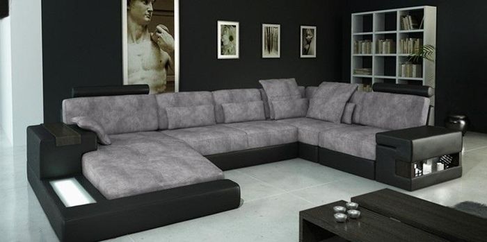 Eckcouch Wohnzimmer Couch Ecksofa Sofa Polster Eckgarnitur Wohnlandschaft + USB