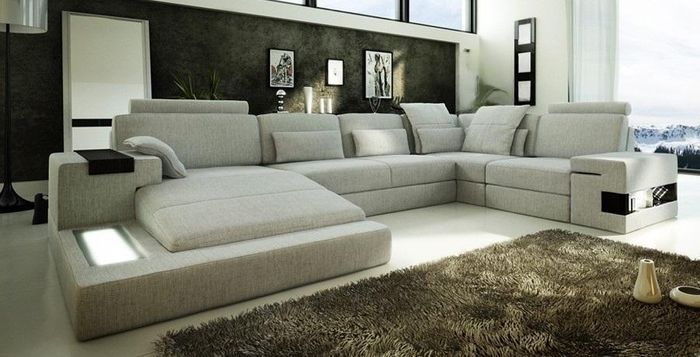 Design Sofa Ecksofa + USB Couch Garnitur Polster Sitz Ecke Sofas Wohnlandschaft