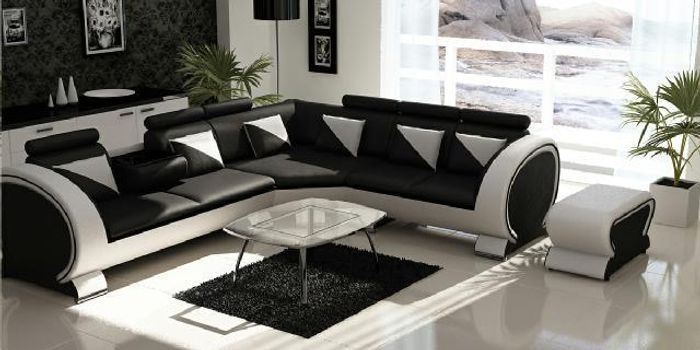 Leder Couch Polster Sitz Wohnlandschaft Design Modern Eck Garnitur Sofa mit USB