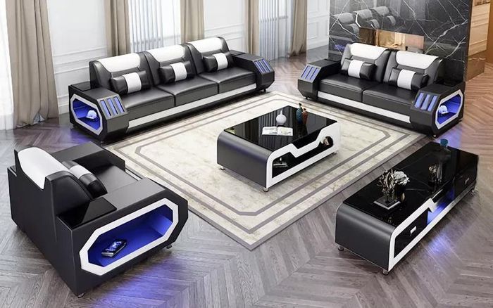 Moderne Ledersofagarnitur Couch Polster Sofa Garnituren Ledersofa Sideboard Neu