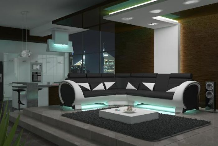 Ecksofa mit USB Ledersofa Ledergarnitur Eckcouch Design Sofa Leder Couch "VIGO