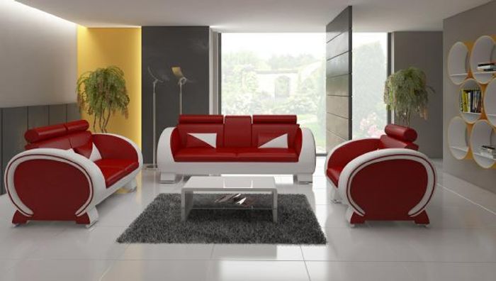 LEDERSOFA mit USB POLSTERGARNITUR LEDERCOUCH GARNITUR LEDERGARNITUR 3+2+1 Neu
