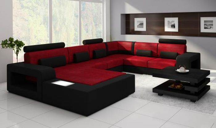 Sofa mit USB Stoff Textil Leder Sofa mit Beleuchtung Wohnlandschaft Maßfertigung