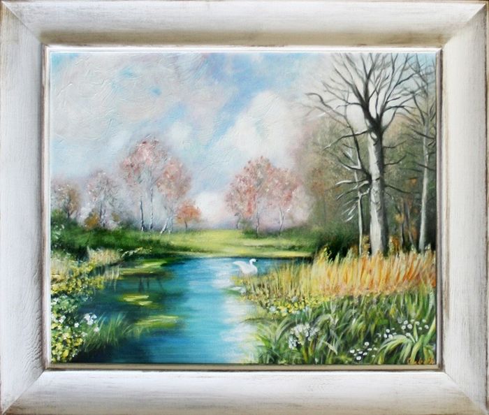 Gemälde Natur Wald Fluss Handarbeit Ölbild Bild Ölbilder Rahmen Bilder G06419