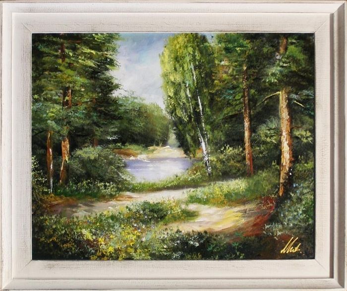 Gemälde Natur Wald Lichtung Handarbeit Ölbild Bild Ölbilder Rahmen Bilder G15357