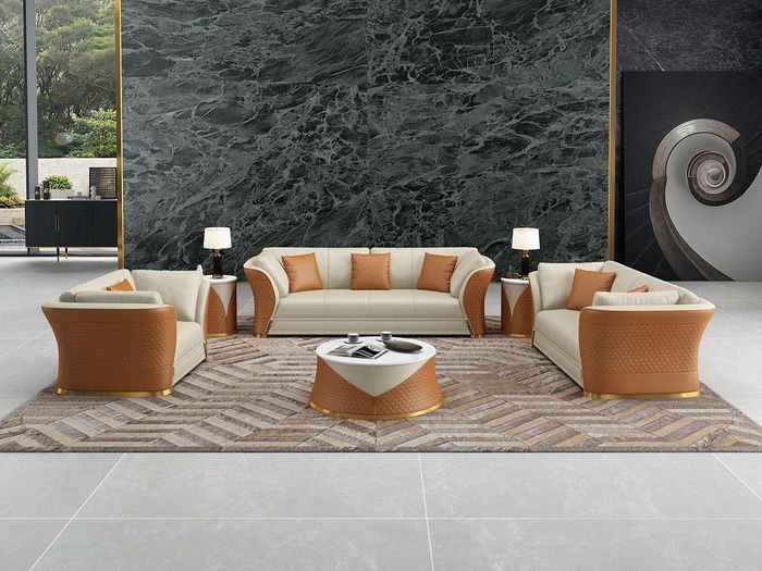 Exklusive Ledersofa Couch Sitzpolster Garnitur 321 Sofa Couchen Landschaft Set