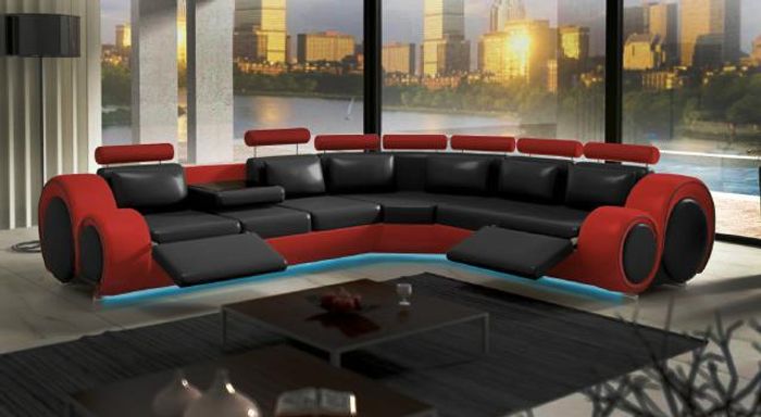 Leder Sofa mit USB Design Sofa Ledercouch Wohnlandschaft Eckcouch "BERLIN