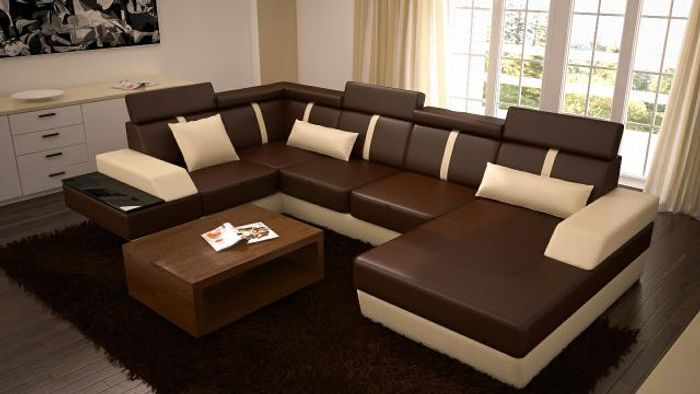 Designer Wohnlandschaft Eckcouch USB Sofa Polster Garnitur Ledersofa Sofas Neu