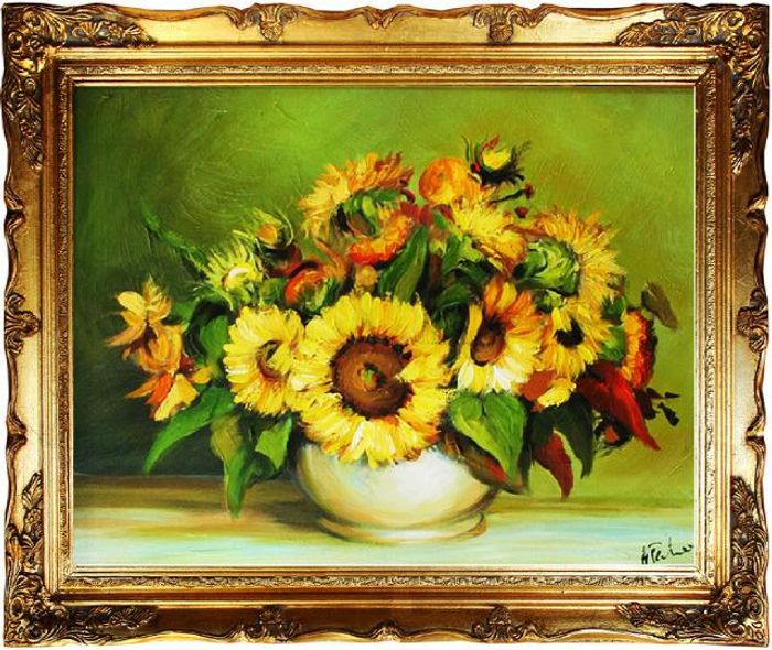 Sonnenblumen - Blumen Pflanzen Bilder Gemälde Ölbilder Ölbild Mit Rahmen G00151