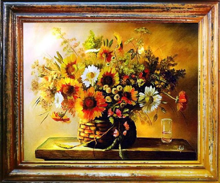 Sonnenblumen - Blumen Pflanzen Bilder Gemälde Ölbilder Ölbild Mit Rahmen G00379