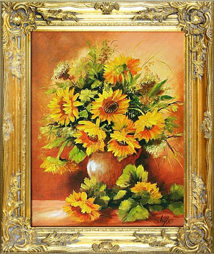 Sonnenblumen - Blumen Pflanzen Bilder Gemälde Ölbilder Ölbild Mit Rahmen G01826