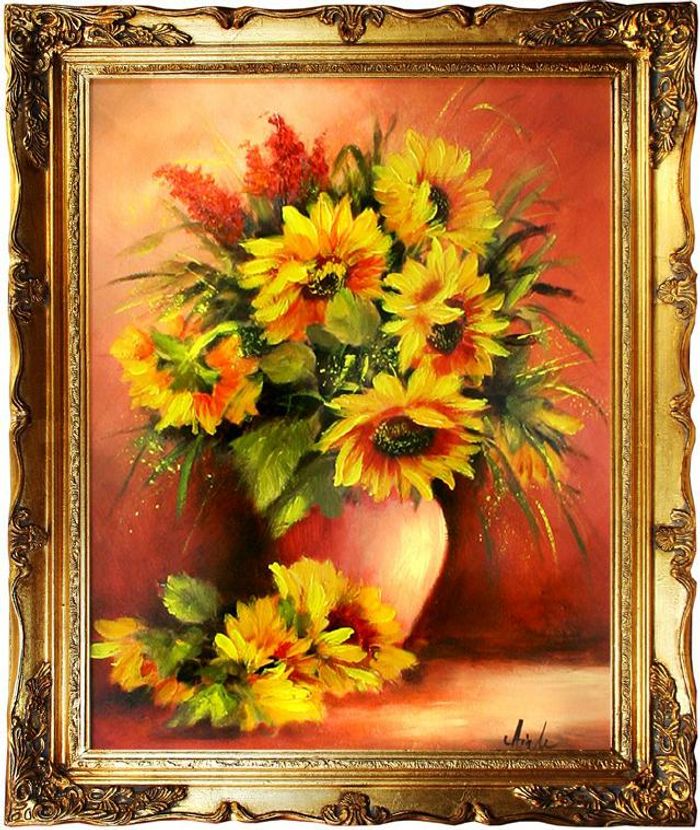 Sonnenblumen - Blumen Pflanzen Bilder Gemälde Ölbilder Ölbild Mit Rahmen G01901