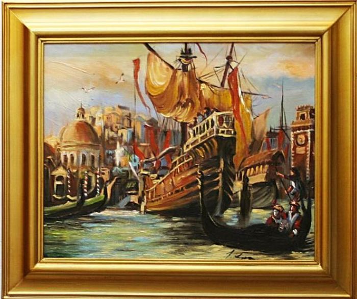 Ölbild Bild Gemälde Ölgemälde Venedig Handarbeit Rahmen Ölbilder Rahmen G02429