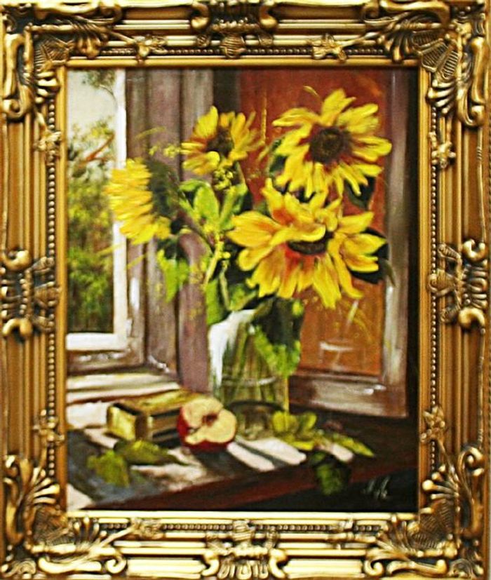 Sonnenblumen - Blumen Pflanzen Bilder Gemälde Ölbilder Ölbild Mit Rahmen G02530