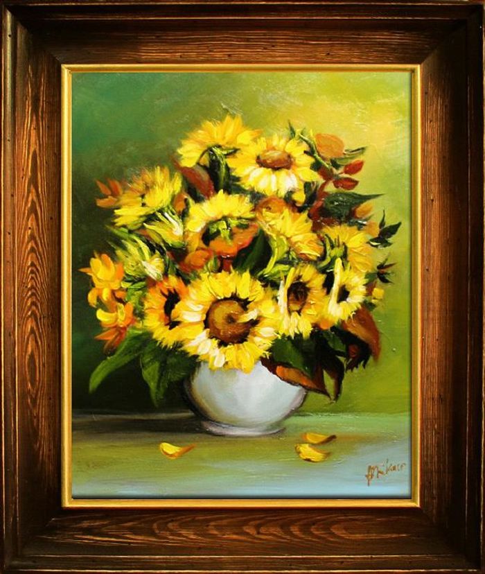 Sonnenblumen - Blumen Pflanzen Bilder Gemälde Ölbilder Ölbild Mit Rahmen G03551
