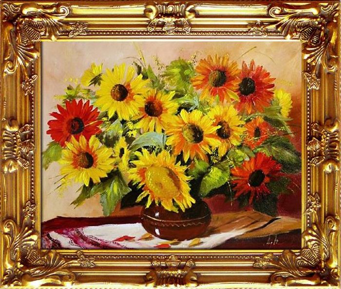 Sonnenblumen - Blumen Pflanzen Bilder Gemälde Ölbilder Ölbild Mit Rahmen G05271