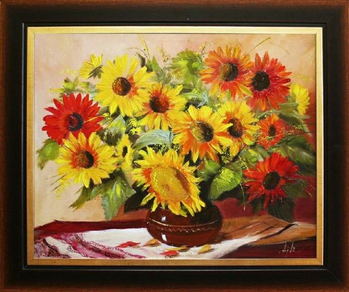 Sonnenblumen - Blumen Pflanzen Bilder Gemälde Ölbilder Ölbild Mit Rahmen G05347