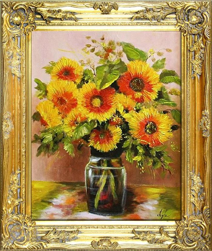 Sonnenblumen - Blumen Pflanzen Bilder Gemälde Ölbilder Ölbild Mit Rahmen G05826