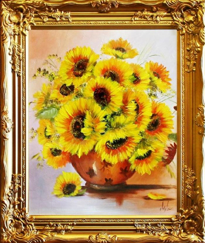 Sonnenblumen - Blumen Pflanzen Bilder Gemälde Ölbilder Ölbild Mit Rahmen G06034
