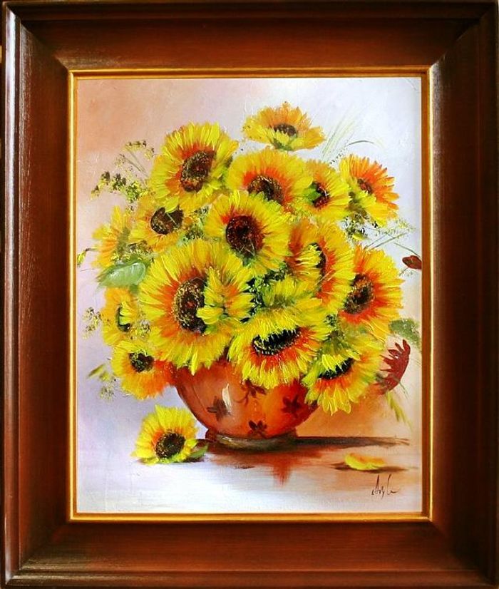 Sonnenblumen - Blumen Pflanzen Bilder Gemälde Ölbilder Ölbild Mit Rahmen G06259