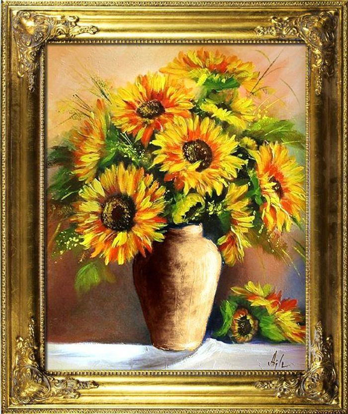 Sonnenblumen - Blumen Pflanzen Bilder Gemälde Ölbilder Ölbild Mit Rahmen G06267