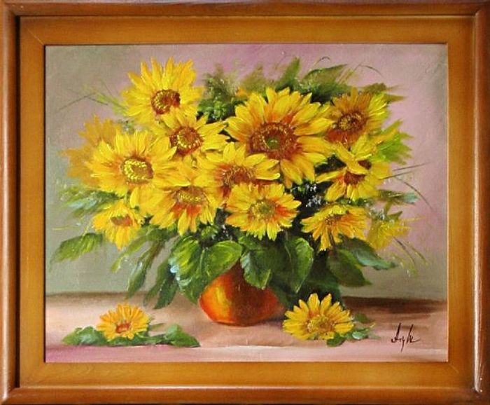 Sonnenblumen - Blumen Pflanzen Bilder Gemälde Ölbilder Ölbild Mit Rahmen G15523