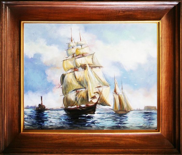Gemälde Hafen Handarbeit Ölbild Bild Ölbilder Schiffe Rahmen Bilder 16021
