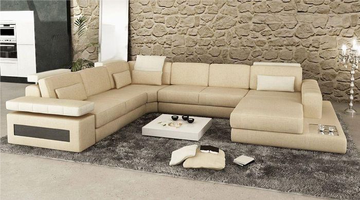 Designer Couch U Form Ecksofa Polster Couch Leder Wohnlandschaft Neu