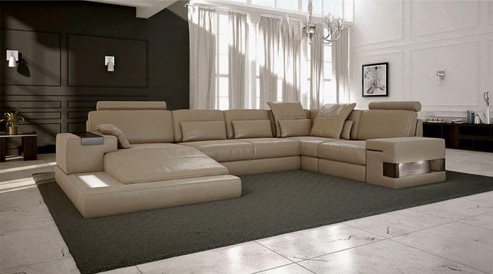 Wohnlandschaft Leder Design Ecksofa U-form Sofa Bettfunktion Couch Textil Sofas