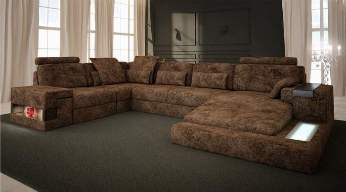 Ecksofa U-Form Sofa Couch Design Couch Textil Wohnlandschaft Bettfunktion Stoff