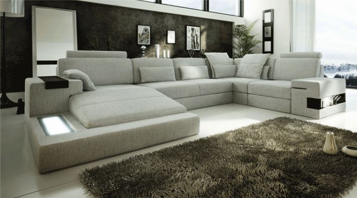 Designer Wohnlandschaft U-Form Couch Ecksofa Polster Textil Ecke Sofas Couchen