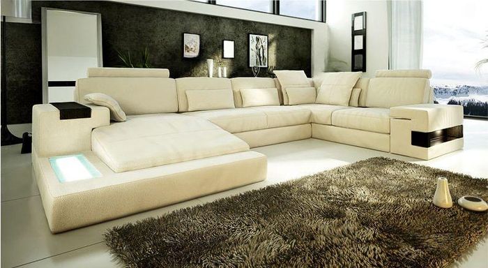 U-Form Sofa Couch Design Polster Modern Textil Neu Wohnlandschaft Leder Ecksofa