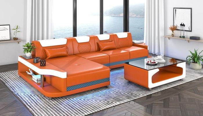 Design Eckcouch Ecksofa Wohnzimmer Möbel Lederpolster Sofa L Form + Couchtisch