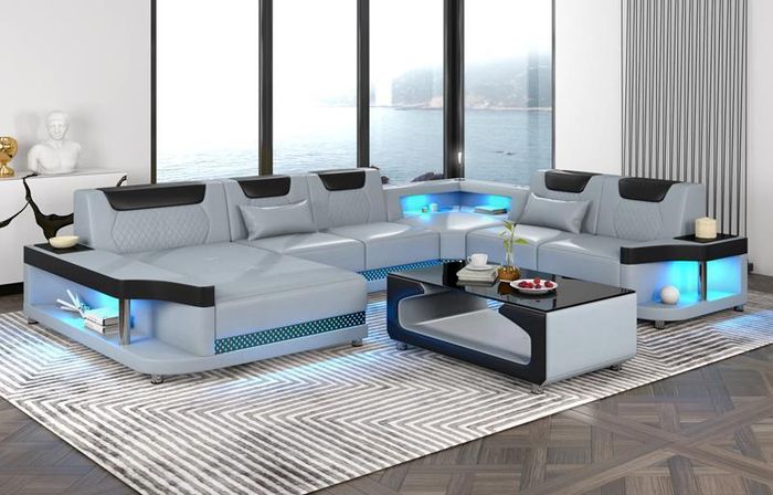 Ecksofa U Form+Couchtisch Modernes Polster Wohnzimmer Möbel Ecksofa Design Sofa