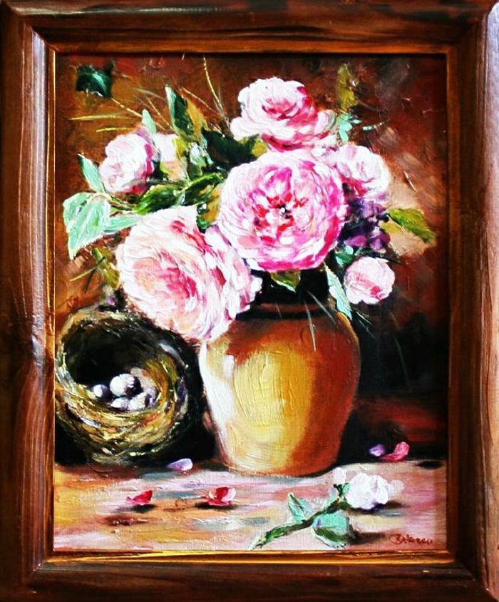 Rosen Blumen Ölgemälde Bild Gemälde Ölbilder Ölbild Bilderrahmen Rahmen - G04002