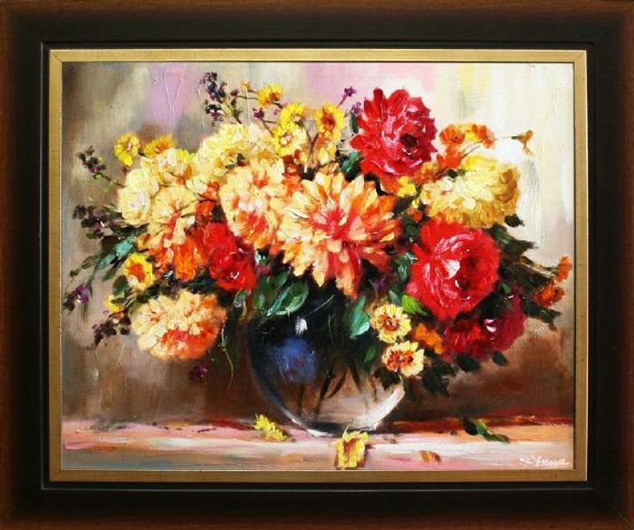 Rosen Blumen Ölgemälde Bild Gemälde Ölbilder Ölbild Bilderrahmen Rahmen - G05348