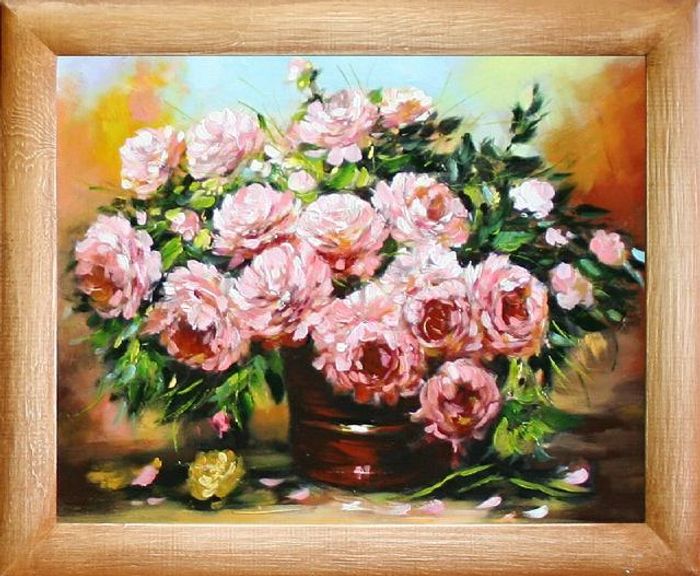 Rosen Blumen Ölgemälde Bild Gemälde Ölbilder Ölbild Bilderrahmen Rahmen - G05769