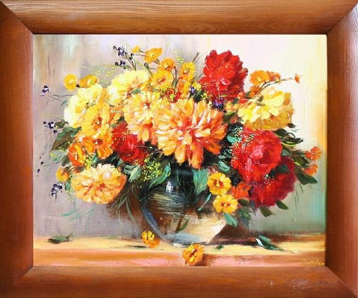 Rosen Blumen Ölgemälde Bild Gemälde Ölbilder Ölbild Bilderrahmen Rahmen - G05770