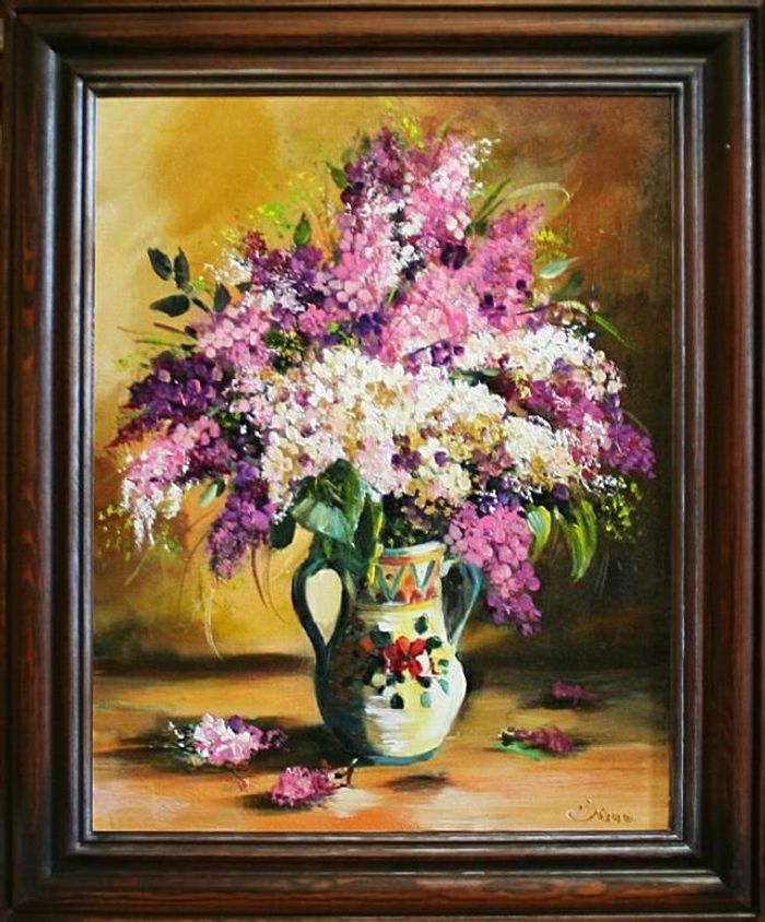 Flieder Blumen Ölgemälde Bild Bilder Gemälde Ölbilder Ölbild Mit Rahmen -G06246
