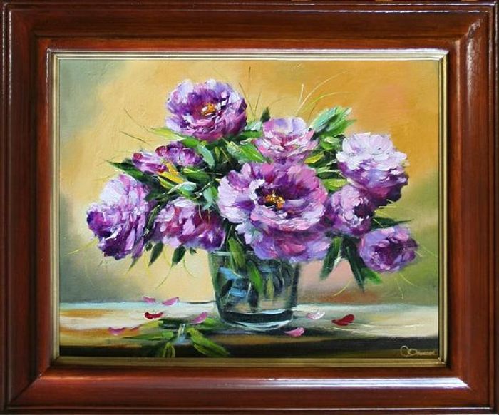 Rosen Blumen Ölgemälde Bild Gemälde Ölbilder Ölbild Bilderrahmen Rahmen - G06254
