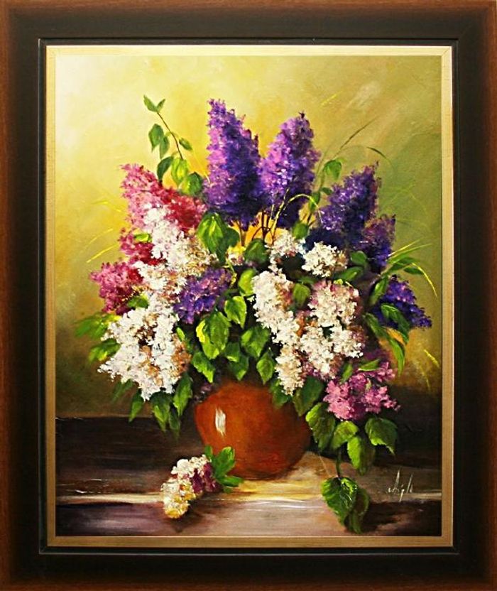 Flieder Blumen Ölgemälde Bild Bilder Gemälde Ölbilder Ölbild Mit Rahmen -G06369