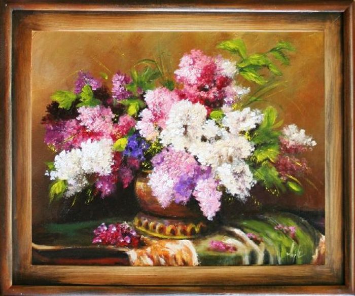 Flieder Blumen Ölgemälde Bild Bilder Gemälde Ölbilder Ölbild Mit Rahmen -G06445
