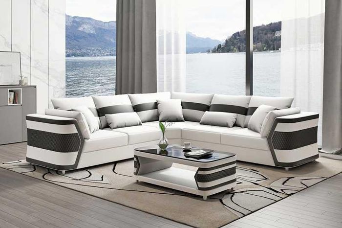 Weiß Eckgarnitur Luxus Ledersofa Ecksofa Couch Sofa Wohnzimmer Modern