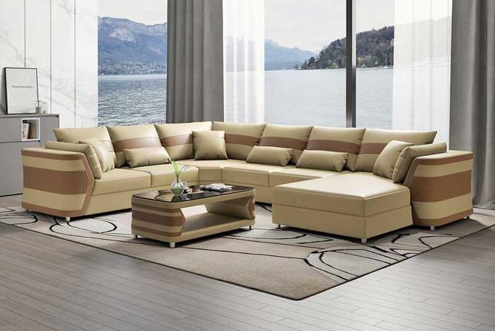 Wohnlandschaft xxl Sofa U Form Groß Ecksofa Ledersofa Beige Sofas Couchen