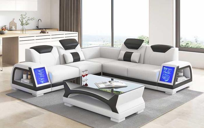 Eckgarnitur Ecksofa L Form Ledersofa Sofa Couch Weiß Luxus Design Couchen